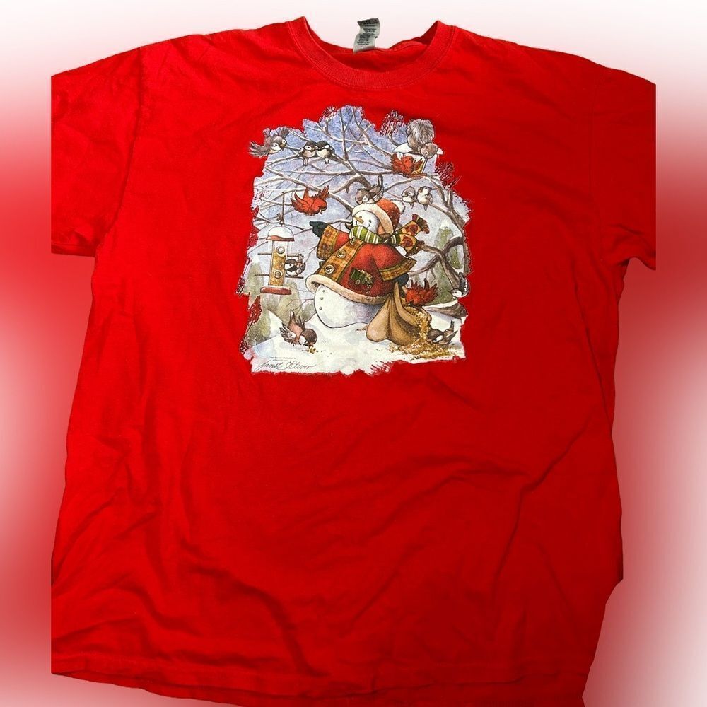 Snowman and Birds Snowy Winter Scene T-shirt